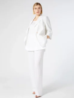 Fashion Marina Rinaldi Linen canvas trousers OPTICALWHITE