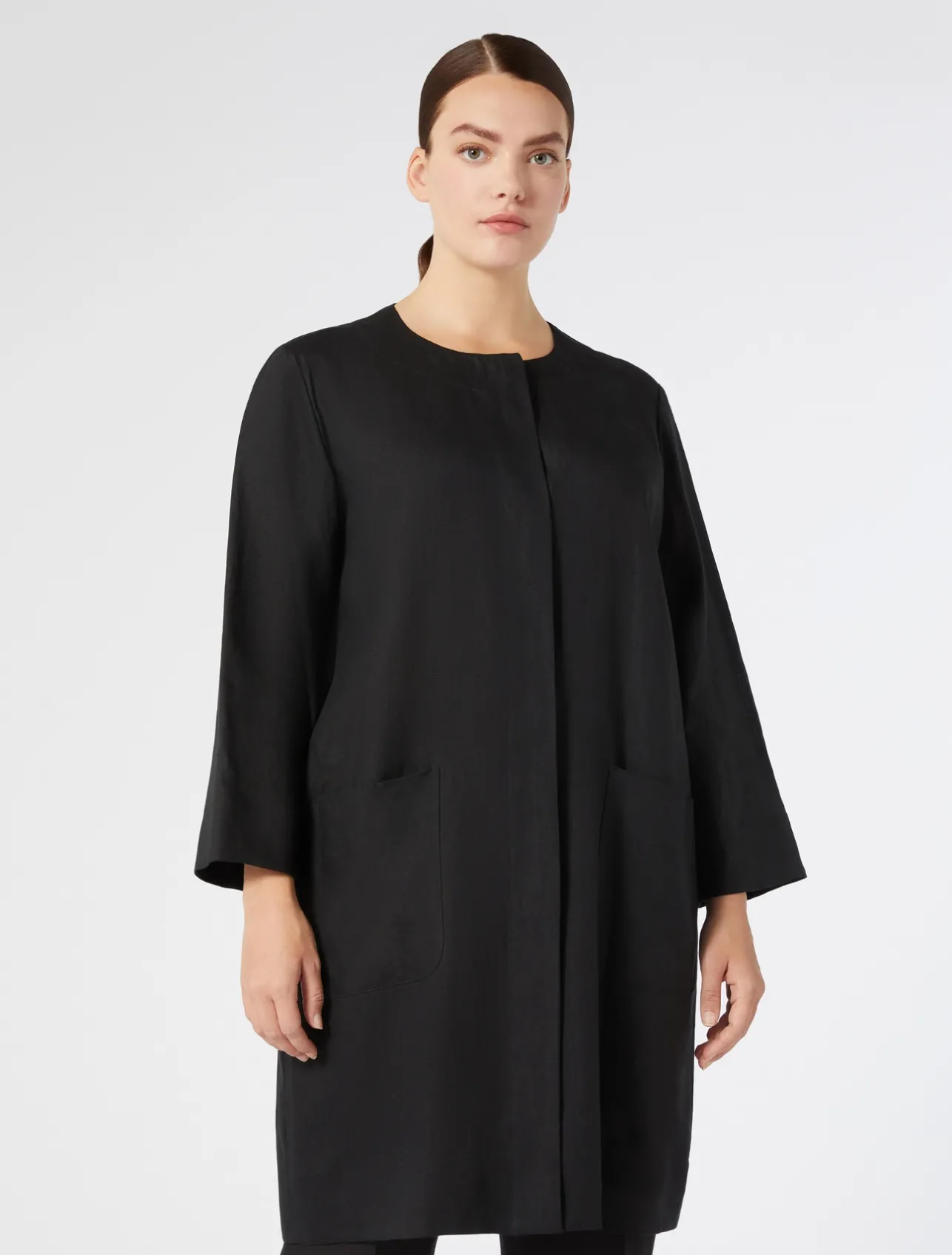 Fashion Marina Rinaldi Linen duster coat BLACK