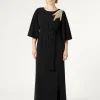 Sale Marina Rinaldi Long cady dress with embroidery BLACK