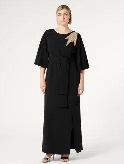 Sale Marina Rinaldi Long cady dress with embroidery BLACK