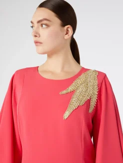 Sale Marina Rinaldi Long cady dress with embroidery GERANIUM