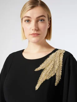 Sale Marina Rinaldi Long cady dress with embroidery BLACK