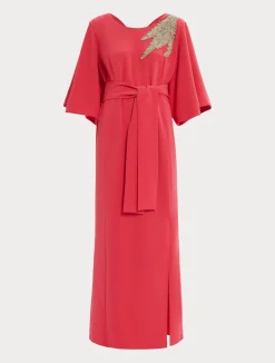 Sale Marina Rinaldi Long cady dress with embroidery GERANIUM