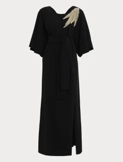 Sale Marina Rinaldi Long cady dress with embroidery BLACK