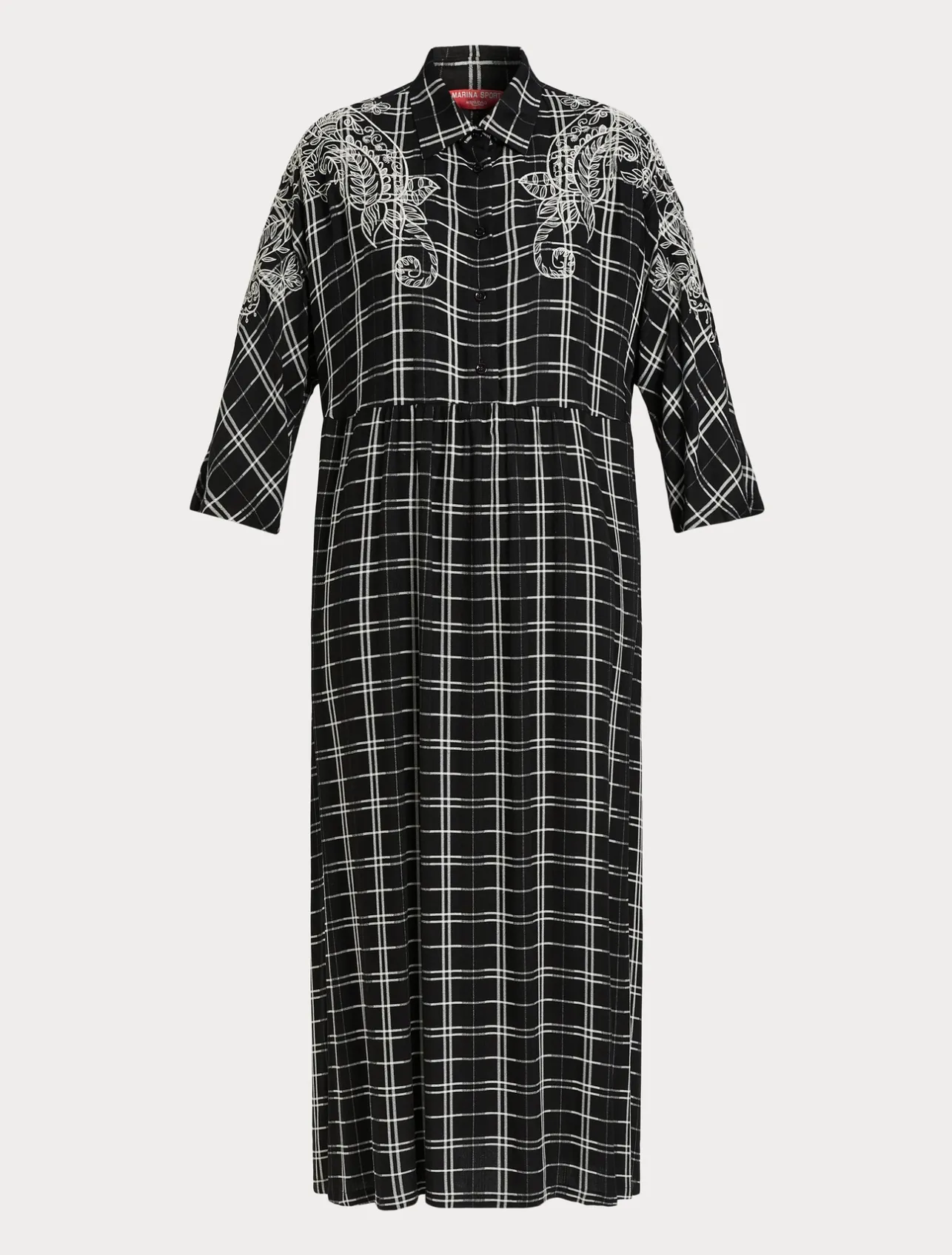 New Marina Rinaldi Long checked dress with embroidery BLACK