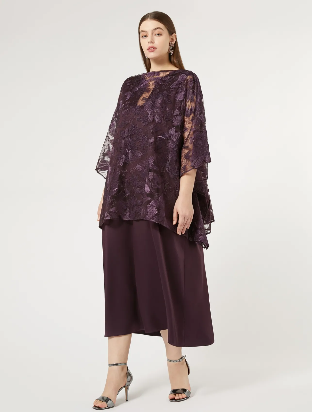 Discount Marina Rinaldi Long crepe envers satin dress BORDEAUX