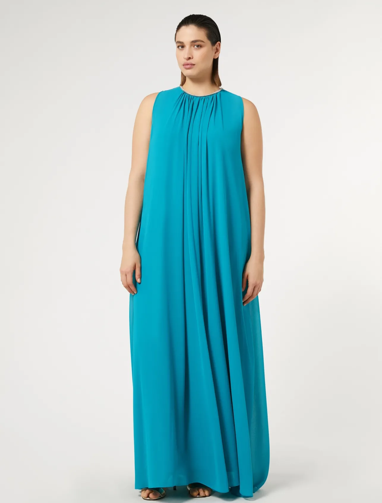 Outlet Marina Rinaldi Long crepe georgette dress TURQUOISE