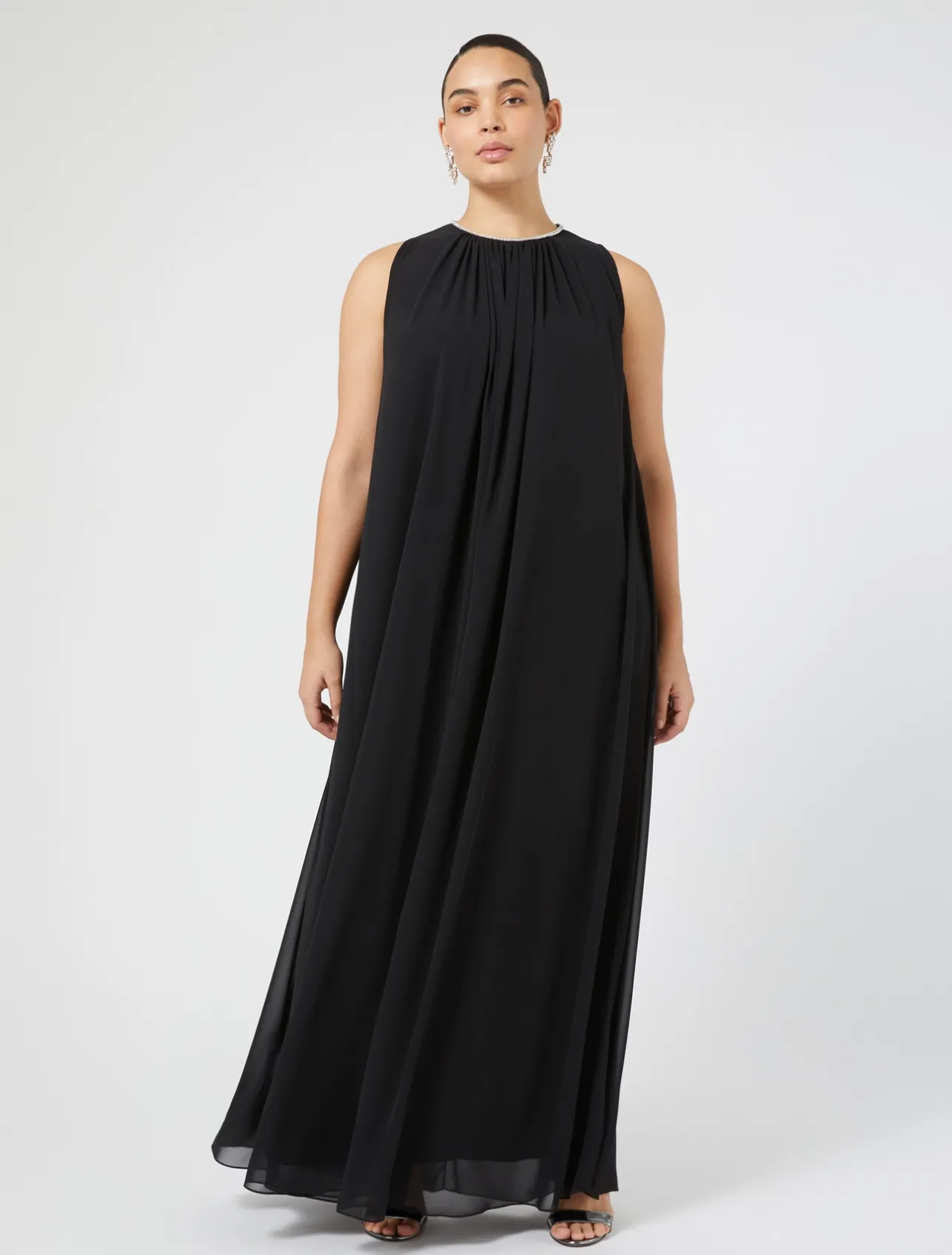 Clearance Marina Rinaldi Long crepe georgette dress BLACK