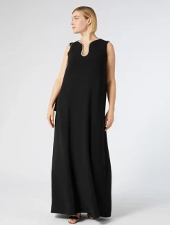Sale Marina Rinaldi Long dress in cady with rhinestones BLACK