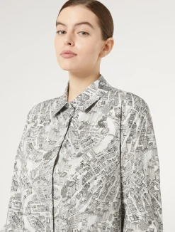 Outlet Marina Rinaldi Long dress in printed poplin OPTICALWHITE