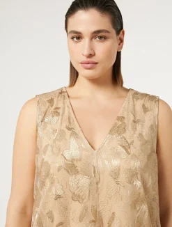 Fashion Marina Rinaldi Long embroidered tulle dress LIGHTGOLD