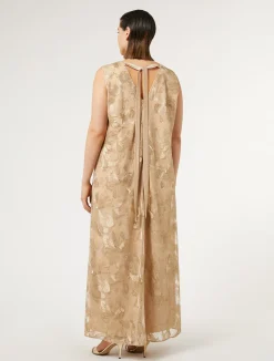 Fashion Marina Rinaldi Long embroidered tulle dress LIGHTGOLD