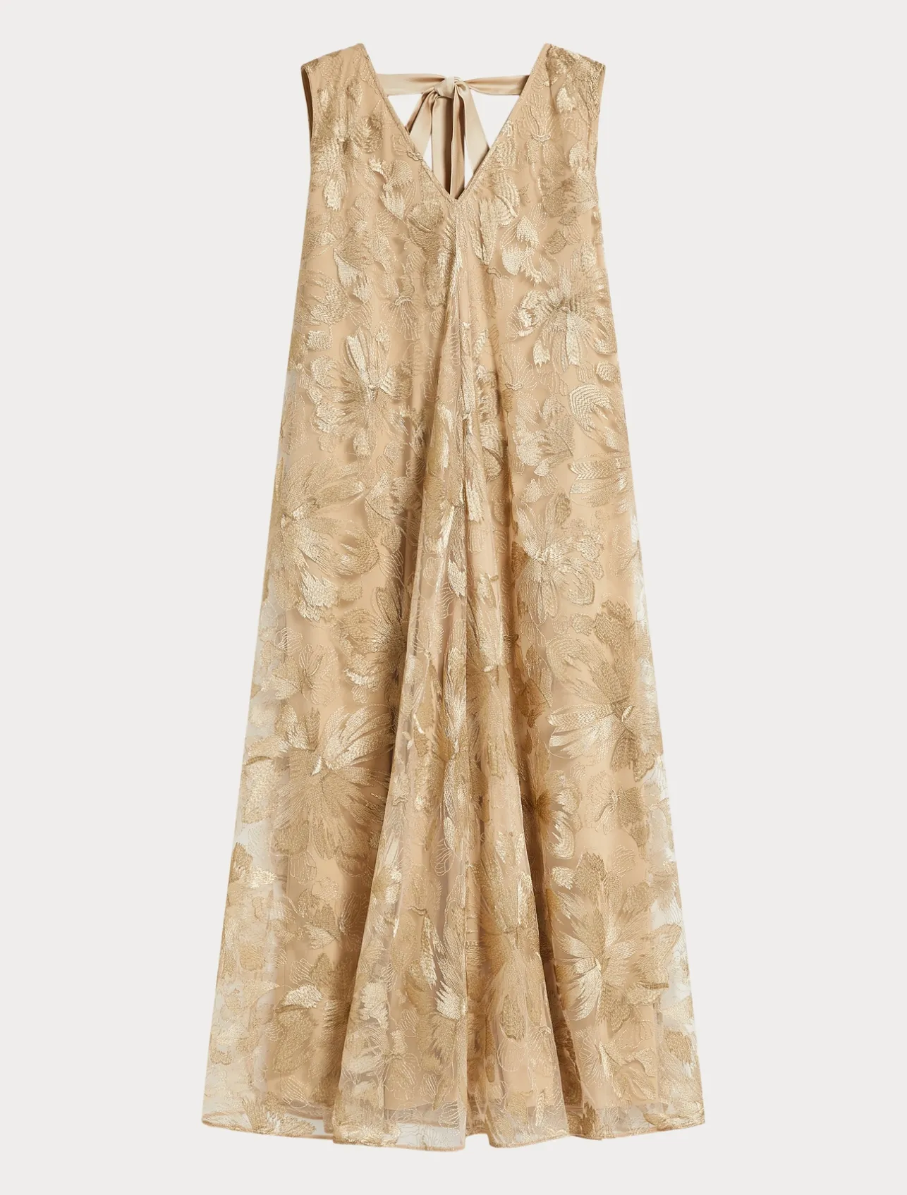 Fashion Marina Rinaldi Long embroidered tulle dress LIGHTGOLD
