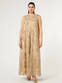 Fashion Marina Rinaldi Long embroidered tulle dress LIGHTGOLD