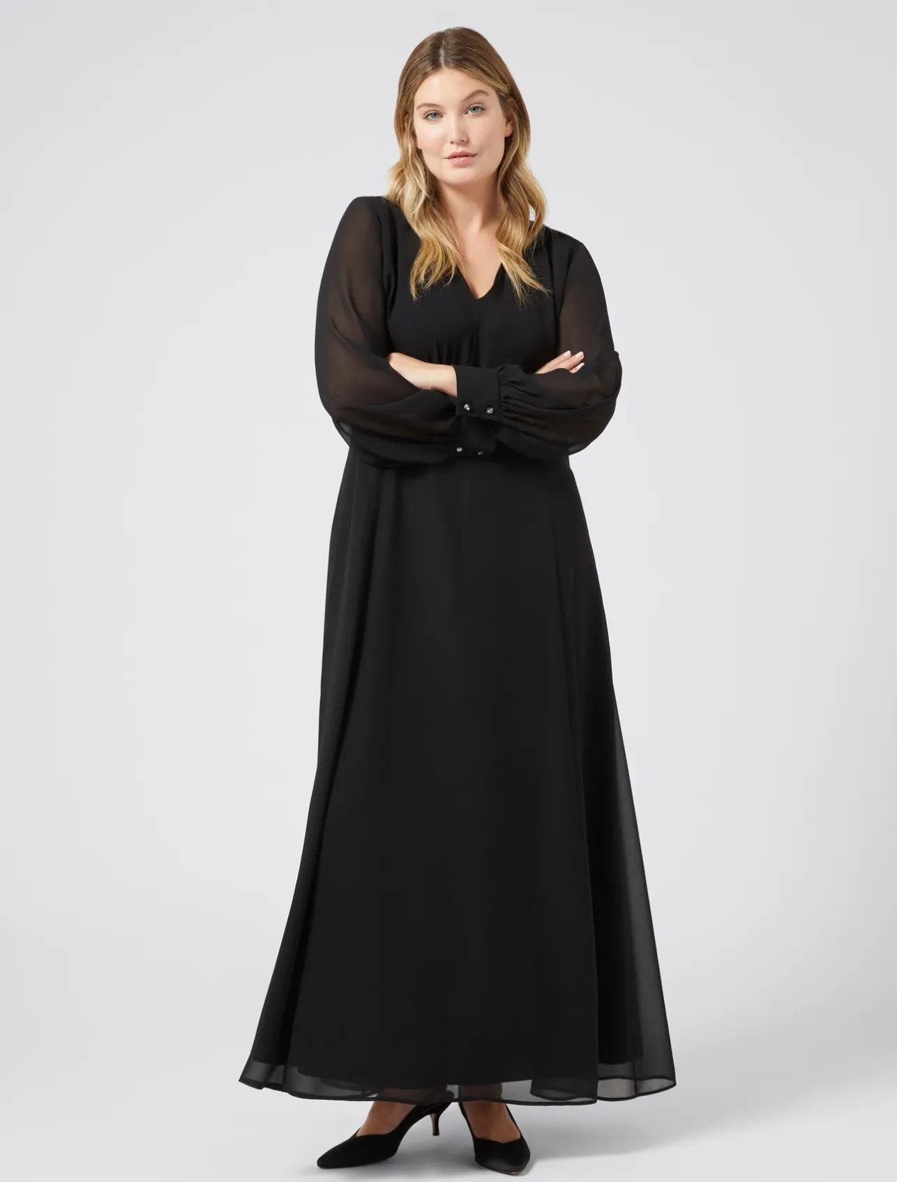 New Marina Rinaldi Long georgette crêpe dress BLACK