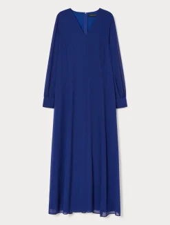 Outlet Marina Rinaldi Long georgette crêpe dress CORNFLOWERBLUE