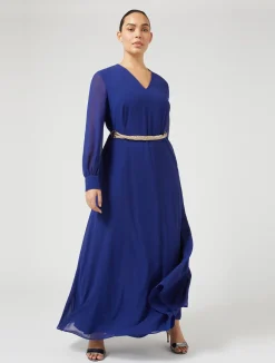 Outlet Marina Rinaldi Long georgette crêpe dress CORNFLOWERBLUE