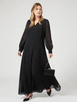New Marina Rinaldi Long georgette crêpe dress BLACK