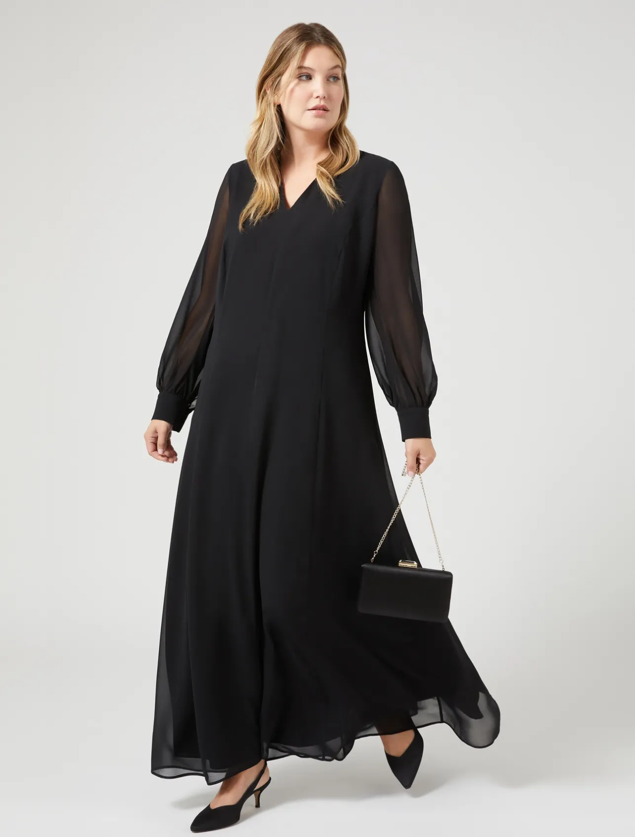 New Marina Rinaldi Long georgette crêpe dress BLACK