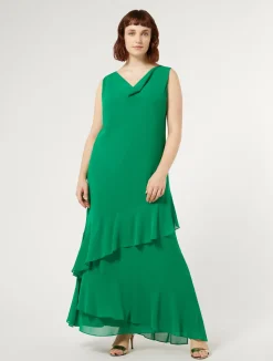 Fashion Marina Rinaldi Long georgette dress GREEN
