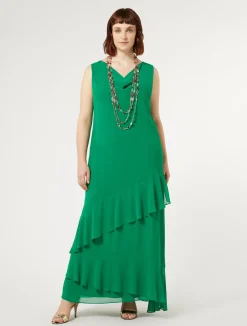 Fashion Marina Rinaldi Long georgette dress GREEN
