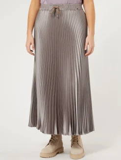 Clearance Marina Rinaldi Long pleated satin skirt TURTLEDOVE