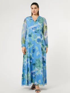Outlet Marina Rinaldi Long silk georgette dress LIGHTBLUE