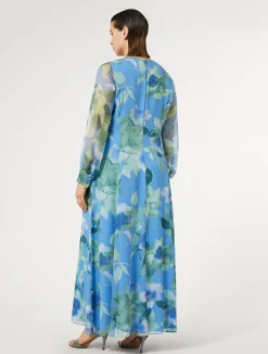Outlet Marina Rinaldi Long silk georgette dress LIGHTBLUE