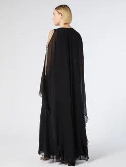Outlet Marina Rinaldi Long silk georgette dress BLACK