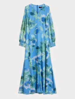 Outlet Marina Rinaldi Long silk georgette dress LIGHTBLUE