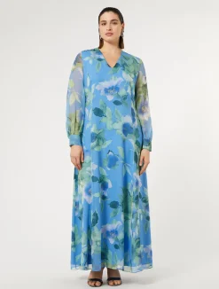 Outlet Marina Rinaldi Long silk georgette dress LIGHTBLUE