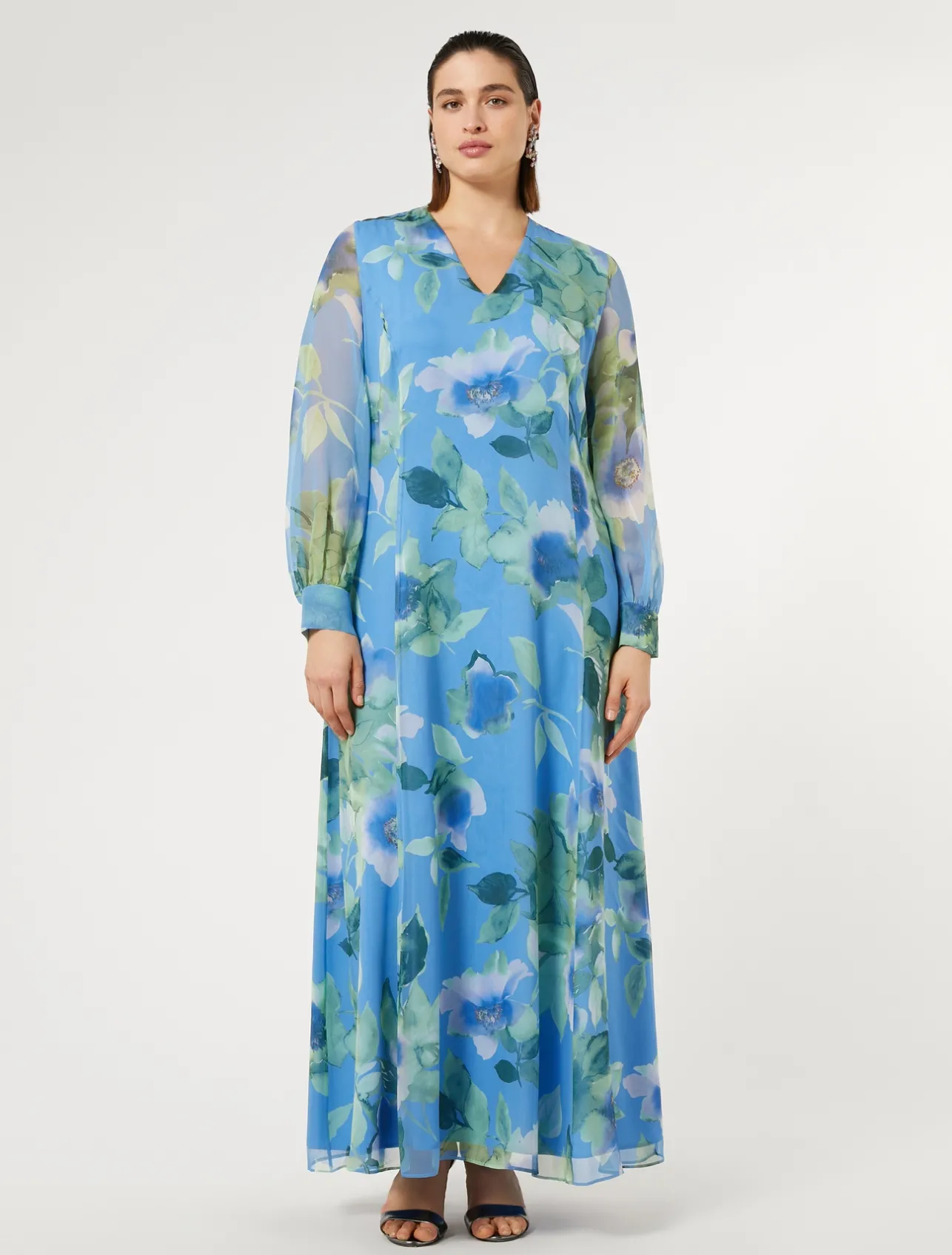 Outlet Marina Rinaldi Long silk georgette dress LIGHTBLUE