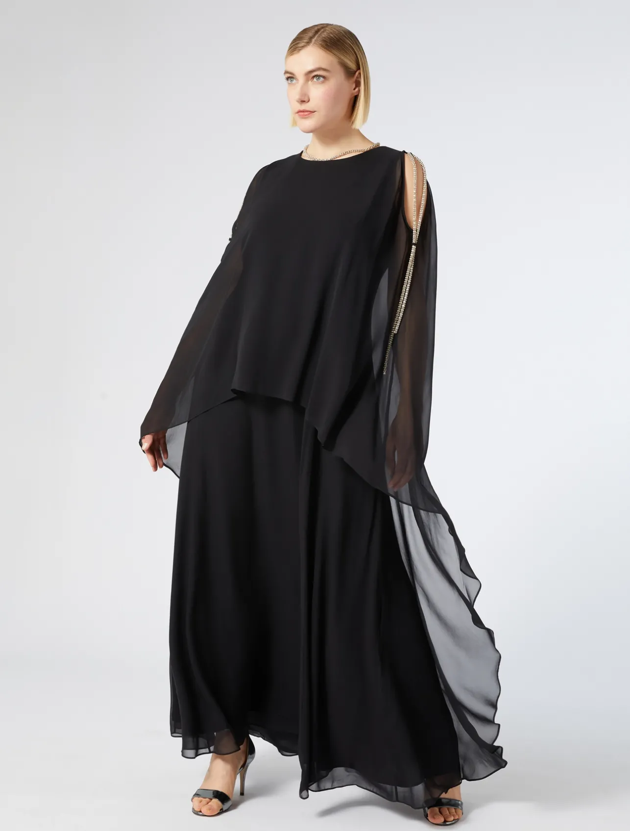 Outlet Marina Rinaldi Long silk georgette dress BLACK