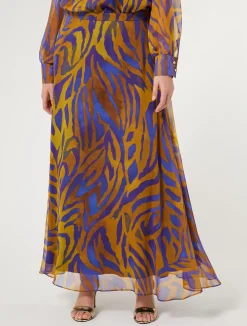 Fashion Marina Rinaldi Long silk georgette skirt GOLD