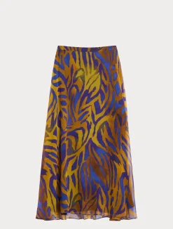 Fashion Marina Rinaldi Long silk georgette skirt GOLD