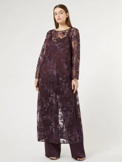 Clearance Marina Rinaldi Long tulle tunic with embroidery BORDEAUX