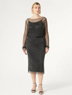 Online Marina Rinaldi Mesh skirt with rhinestones BLACK