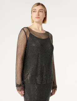 New Marina Rinaldi Mesh top with rhinestones BLACK