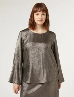 Online Marina Rinaldi Metallic chiffon blouse BRONZE
