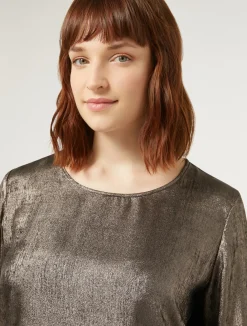 Online Marina Rinaldi Metallic chiffon blouse BRONZE