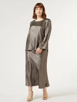 Online Marina Rinaldi Metallic chiffon blouse BRONZE