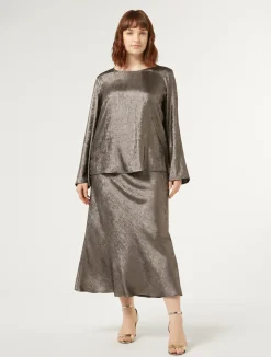 Online Marina Rinaldi Metallic chiffon skirt BRONZE