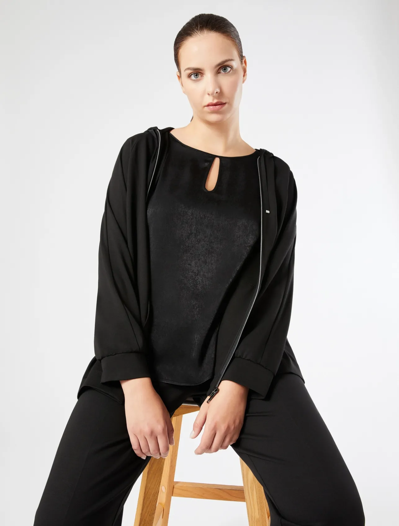 Online Marina Rinaldi Milano-knit jersey jacket BLACK
