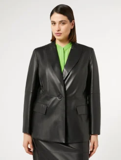 Hot Marina Rinaldi Nappa leather blazer jacket BLACK