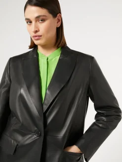 Hot Marina Rinaldi Nappa leather blazer jacket BLACK