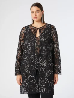 Best Marina Rinaldi Open-front plumetis tulle tunic BLACK