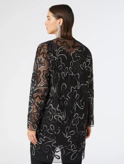 Best Marina Rinaldi Open-front plumetis tulle tunic BLACK
