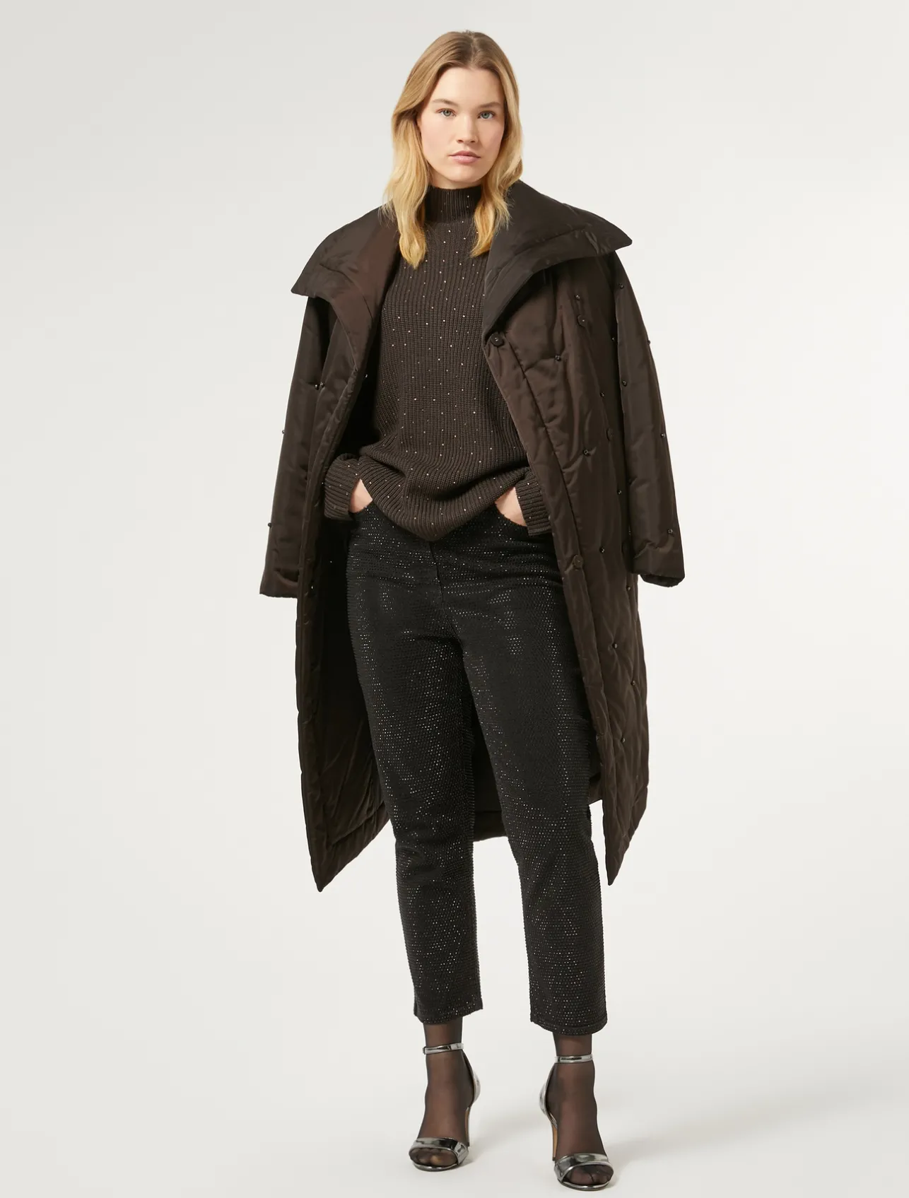Fashion Marina Rinaldi Padded jacket in embroidered satin DARKBOWN