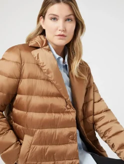 New Marina Rinaldi Padded jacket in water-repellent nylon canvas BISCUIT