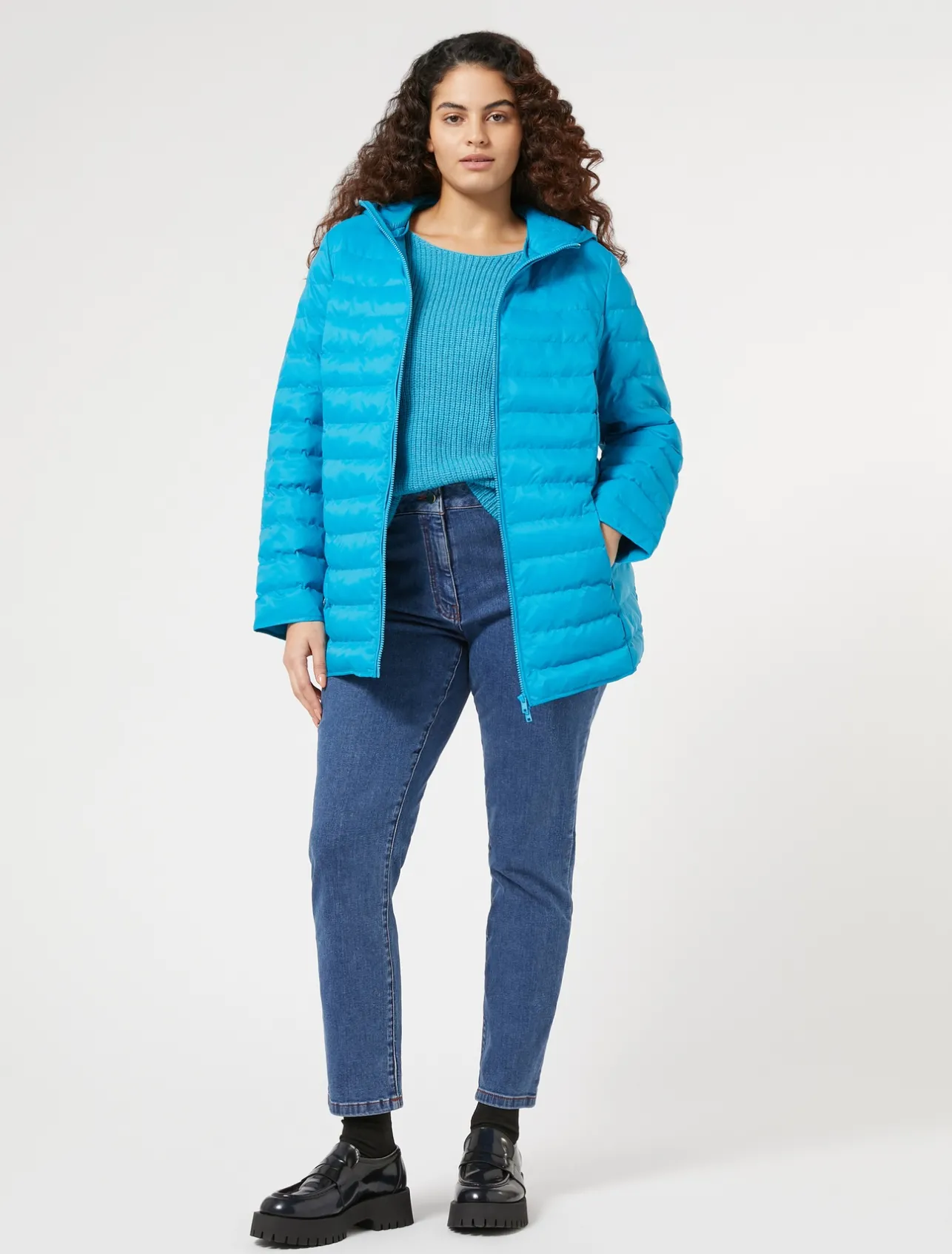 Sale Marina Rinaldi Padded jacket in water-repellent nylon canvas TURQUOISE